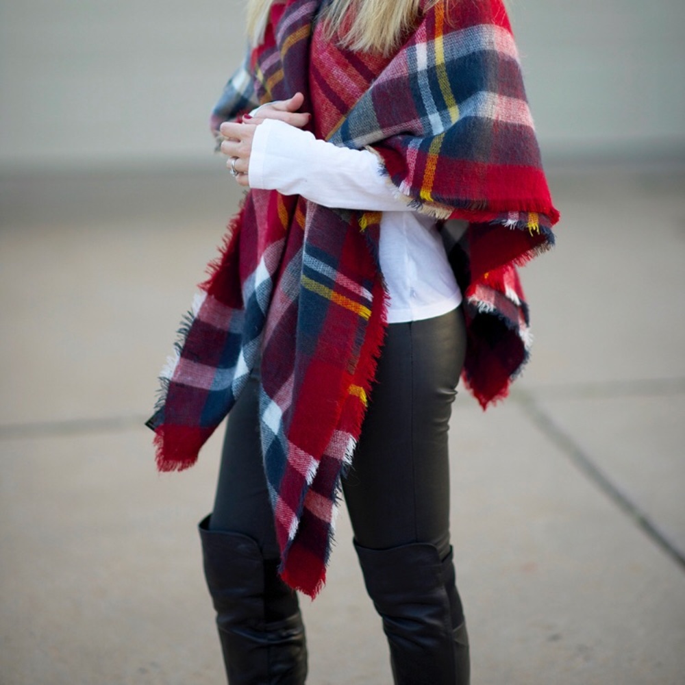 Red plaid blanket scarf